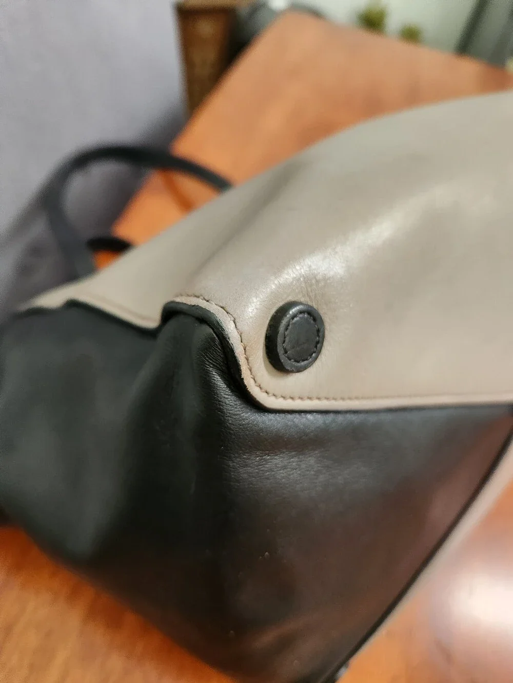 Prada Soft Calf Bicolor Tote In Gray And Black Leather With Pristine Interior